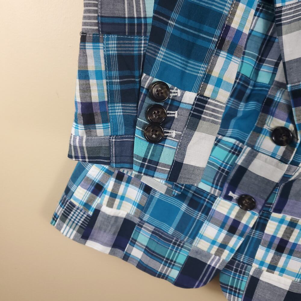 Talbots Blue Plaid Patchwork Button Front Blazer … - image 5